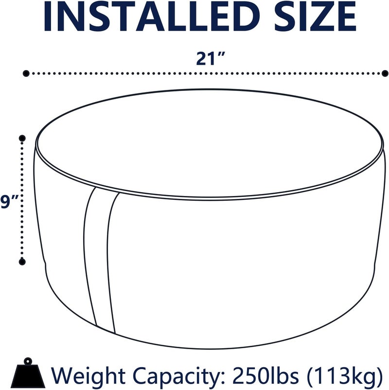 TWLEAR Indoor/Outdoor Inflatable Ottoman D21 x H9 inch, Round Footstool Inflatable Foot Rest Ottoman with Handle, Portable Ottomans Pouf for Patio, Garden, Camping, Home, Cabana Black - Image 2